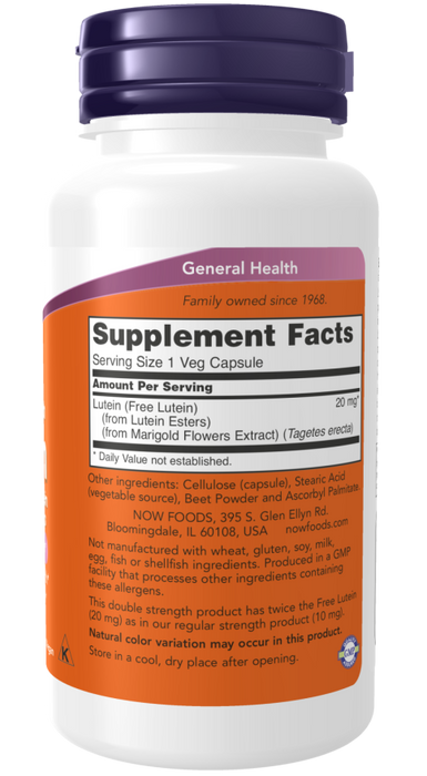 NOW Foods LUTEIN 20 MG (FROM ESTERS) 90 VCAPS - Supplements at MySupplementShop by NOW Foods