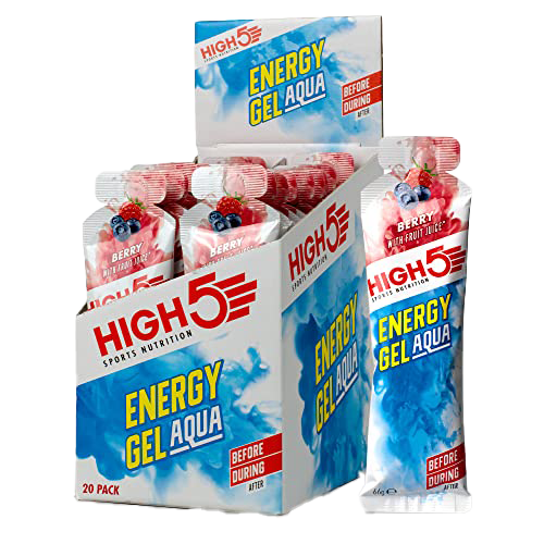 HIGH5 Energy Gel Aqua Liquid Quick Release Energy On The Go From Natural Fruit Juice (Berry 20 x 66g)