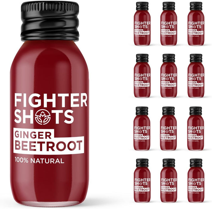 Fighter Shots Ginger (12x60ml) Award Winning Fresh & Fiery Ginger Shots - Ginger + Beetroot - Wellness Shots at MySupplementShop by Fighter Shots