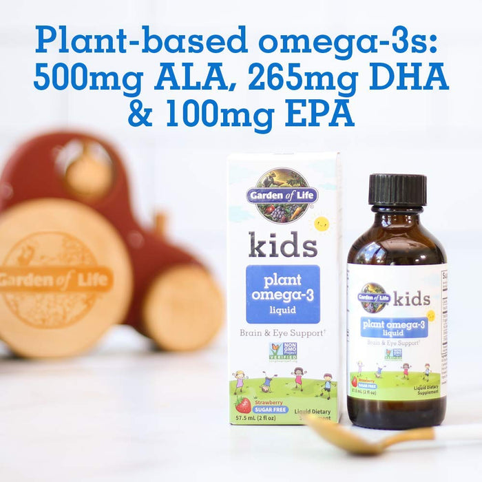 Garden of Life Kids Plant Omega-3 Liquid, Strawberry - 57.5 ml. | High-Quality Health and Wellbeing | MySupplementShop.co.uk