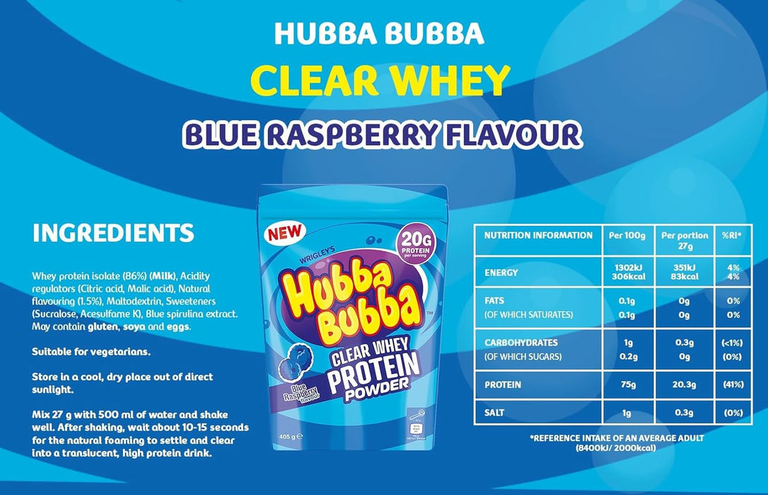 Hubba Bubba Clear Whey 405g Blue Raspberry