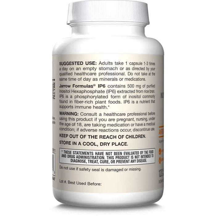 Jarrow Formulas IP6 Inositol Hexaphosphate 500 mg 120 Veggie Capsules - Health and Wellbeing at MySupplementShop by Jarrow Formulas