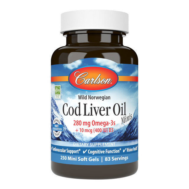 Carlson Labs Cod Liver Oil Minis, 280mg - 250 mini softgels - Omegas, EFAs, CLA, Oils at MySupplementShop by Carlson Labs