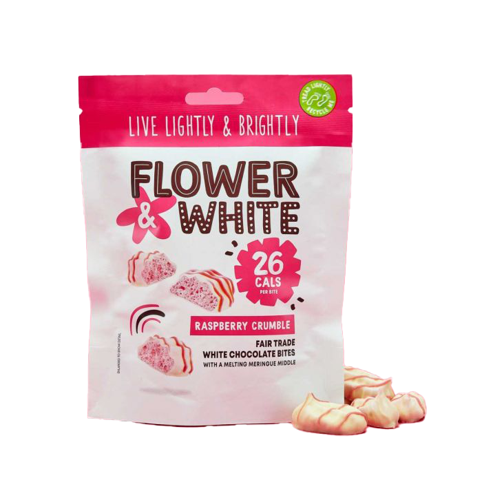 Flower & White Raspberry Crumble Fairtrade Chocolate Meringue Bites 75g