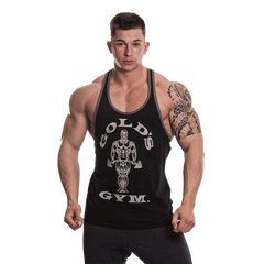 Golds Gym Muscle Joe Contrast Stringer - Black/Grey Marl