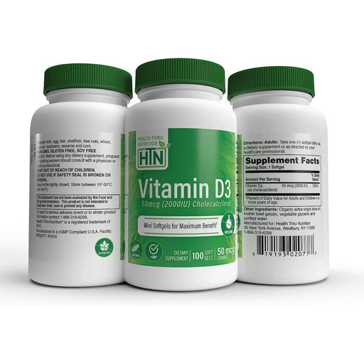 Health Thru Nutrition Vitamin D3 2,000iu (50mcg) 100 Softgels - Immune Support at MySupplementShop by Health Thru Nutrition