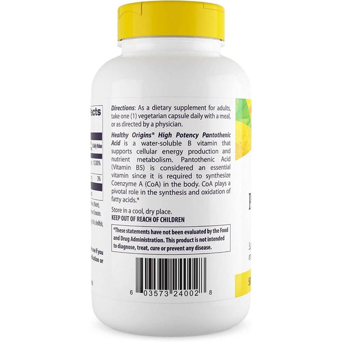 Healthy Origins Pantothenic Acid 500mg 240 Veggie Capsules | Premium Supplements at MYSUPPLEMENTSHOP