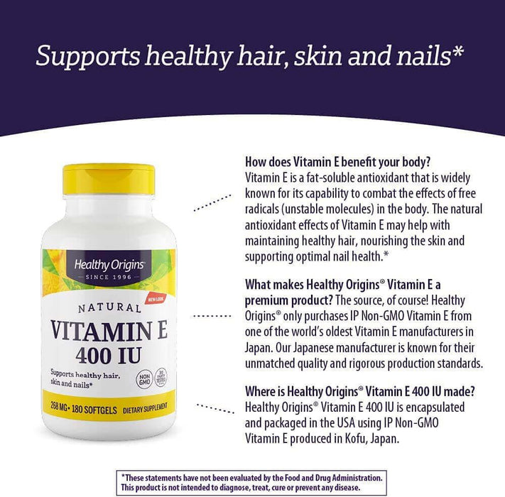 Healthy Origins Vitamin E 400iu 90 Softgels | Premium Supplements at MYSUPPLEMENTSHOP