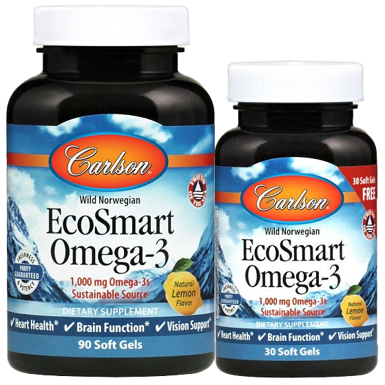 Carlson Labs EcoSmart Omega-3, 1000mg Natural Lemon - 90 + 30 softgels