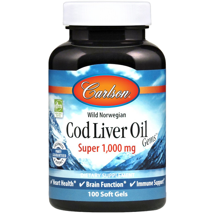 Carlson Labs Wild Norwegian Cod Liver Oil Gems, 1000mg - 100 softgels