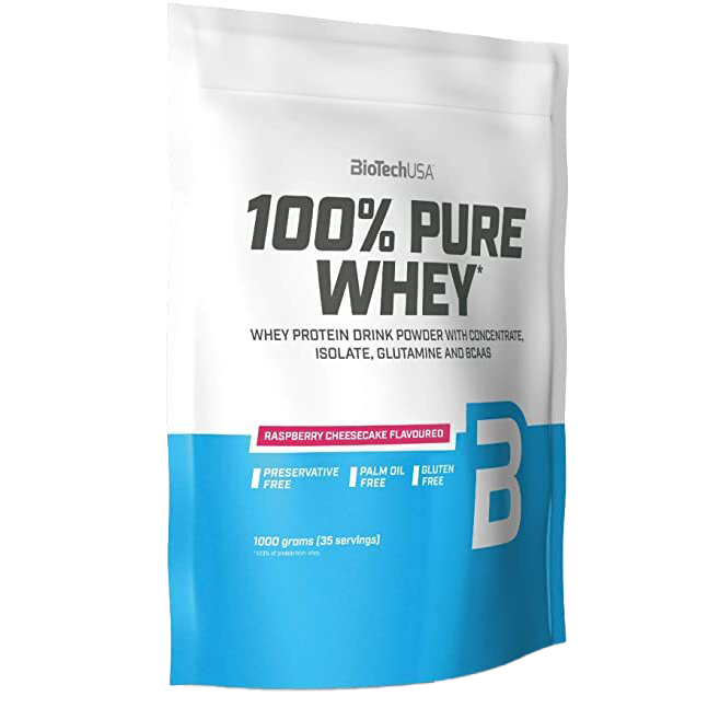 BioTechUSA 100 % Pure Whey, Himbeer-Käsekuchen – 1000 Gramm