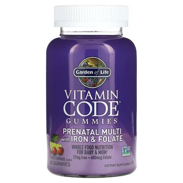 Garden of Life Vitamin Code Prenatal Multi with Iron & Folate Gummies, Cherry Lemonade - 90 gummies - Sports Supplements at MySupplementShop by Garden of Life