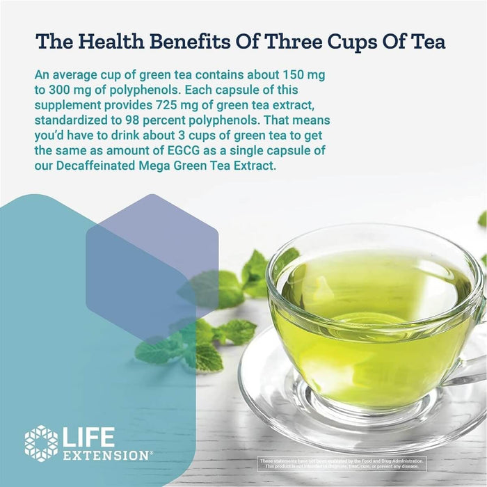 Life Extension Decaffeinated Mega Green Tea Extract 100 Vegetarian Capsules | Premium Supplements at MYSUPPLEMENTSHOP