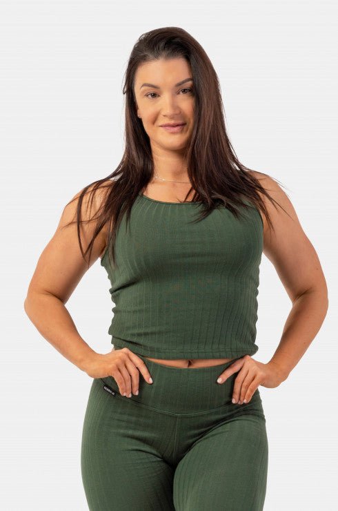 Nebbia Organic Cotton Ribbed Tank Top 414 Dark Green