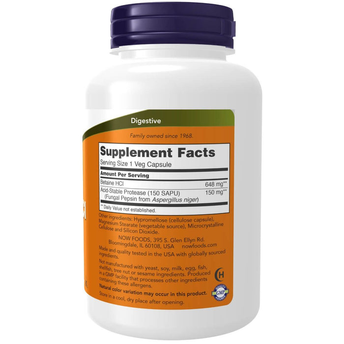 NOW Foods Betaine HCl 648 mg 120 Veg Capsules | Premium Supplements at MYSUPPLEMENTSHOP