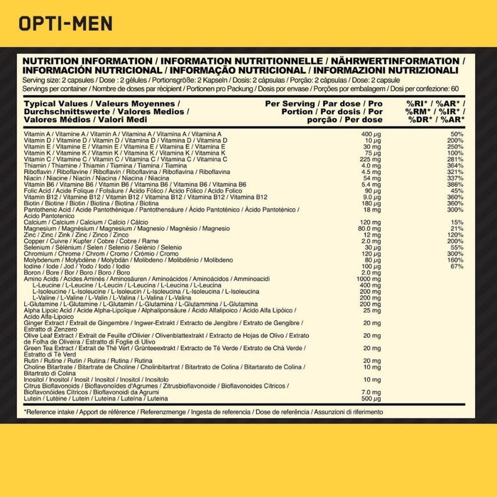 Optimum Nutrition Opti-Men Multivitaminpräparate für Männer mit Vitamin D, Vitamin C, Vitamin A und Aminosäuren, 30 Portionen, 90 Kapseln