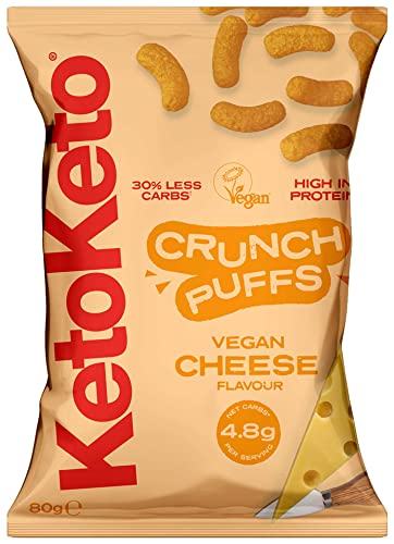 Keto Keto Low Carb Crunch Puffs 10 x 80g Keto Snacks For Weight Loss | Keto Diet Keto Crisps | Low Carb | Low Calorie Vegan Food Gluten Free High Protein (Vegan Cheese) | High-Quality Crisps & Snacks | MySupplementShop.co.uk