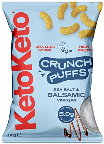 Keto Keto Low Carb Crunch Puffs 10 x 80g Keto Snacks For Weight Loss | Keto Diet Low Carb Snack Keto Crisps | Low Calorie Vegan Food Gluten Free High Protein (Sea Salt and Balsamic Vinegar) | High-Quality Crisps & Snacks | MySupplementShop.co.uk