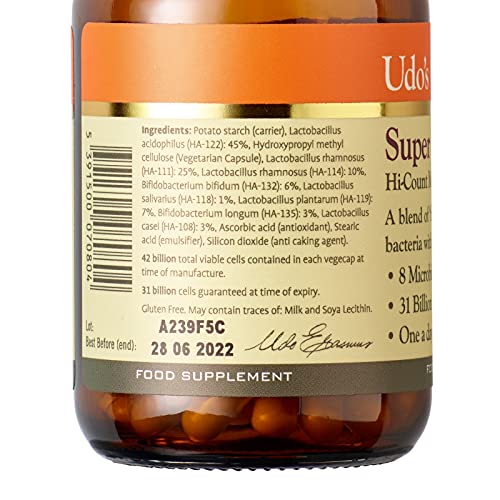 Udo's Choice Super 8 Hi Count Microbiotics Supports Bowels and Digestive Health One a day Probiotics - 42 Billion Cell Count -8 Microbiotic Strains - 30 Capsules | High-Quality Bacterial Cultures | MySupplementShop.co.uk