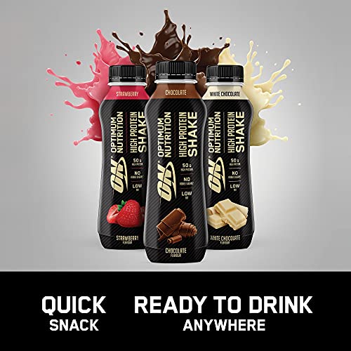 Optimum Nutrition ON High Protein Shake Bottles Ready To Drink Post Workout Snack Low Fat and No Added Sugar Muscle Growth and Support Chocolate 10 Shakes 10x330ml | High-Quality Diet Shakes | MySupplementShop.co.uk