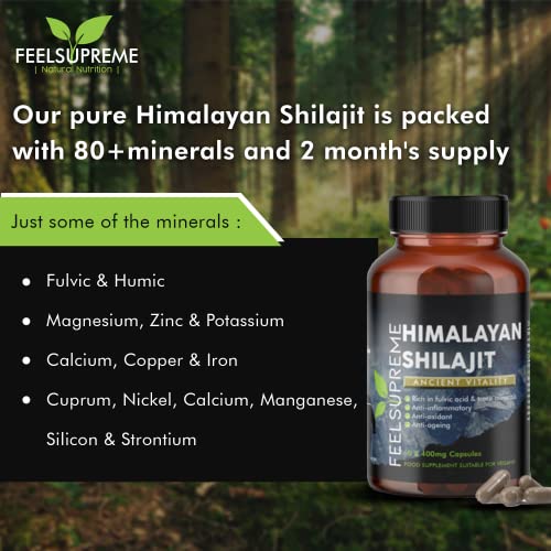 Himalayan Shilajit Capsules 100% Pure Natural a Powder Rich in Trace Minerals Magnesium Zinc Potassium & Iron Fulvic & Humic Acid 60 Capsules - 2 Months Supply | High-Quality Combination Multivitamins & Minerals | MySupplementShop.co.uk