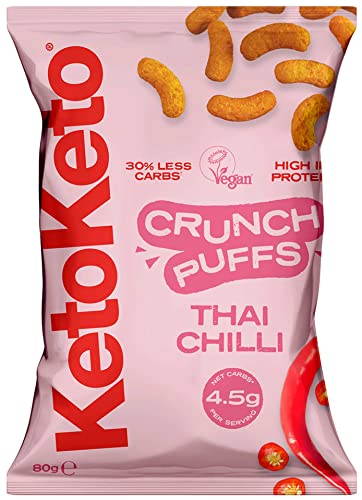 Keto Keto Low Carb Crunch Puffs 10 x 80g Keto Snacks For Weight Loss | Keto Diet Keto Crisps | Low Carb | Low Calorie Vegan Food Gluten Free High Protein (Thai Chilli) | High-Quality Crisps | MySupplementShop.co.uk