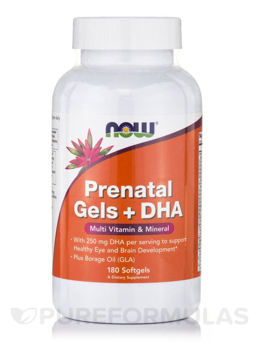 NOW Foods Prenatal Gels + DHA - 180 softgels | High-Quality DHA | MySupplementShop.co.uk