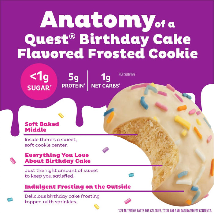 Quest Nutrition Frosted Cookies 8x25g Birthday Cake | High-Quality Chocolate | MySupplementShop.co.uk