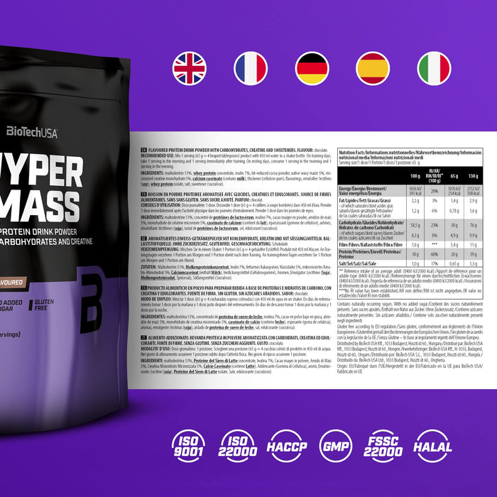 BioTechUSA Hyper Mass, Chocolate - 1000 grams | High-Quality Weight Gainers & Carbs | MySupplementShop.co.uk