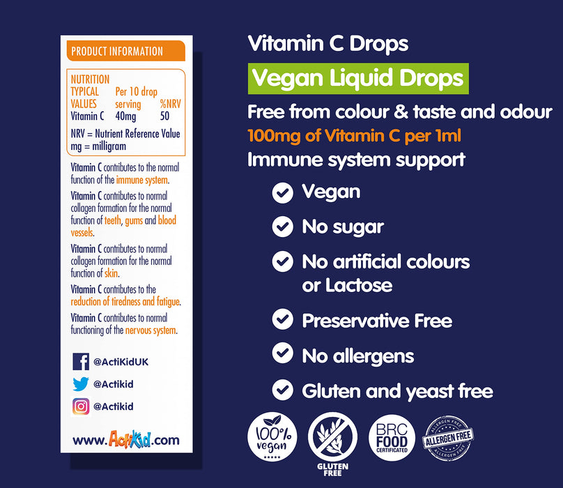 ActiKid Vitamin C Drops, Unflavoured - 15 ml. | High-Quality Vitamin C | MySupplementShop.co.uk