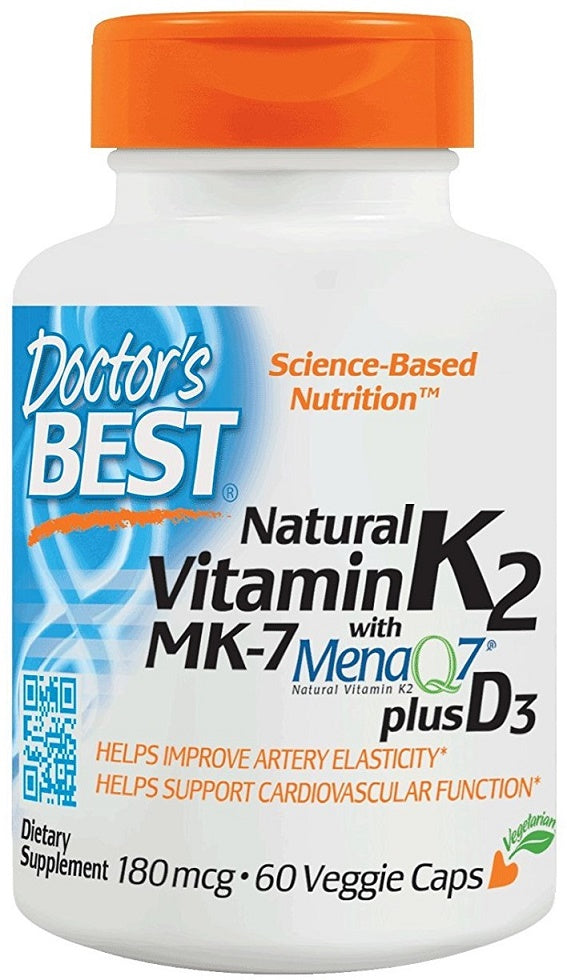Doctor's Best Natural Vitamin K2 MK7 with MenaQ7 plus D3, 180mcg - 60 vcaps | High-Quality Sports Supplements | MySupplementShop.co.uk