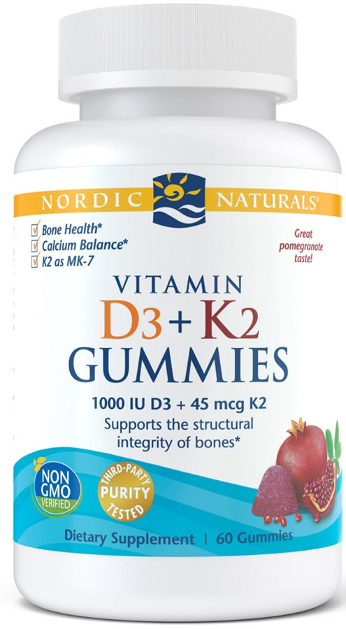 Nordic Naturals Vitamin D3+K2 Gummies, Pomegranate - 60 gummies | High-Quality Sports Supplements | MySupplementShop.co.uk