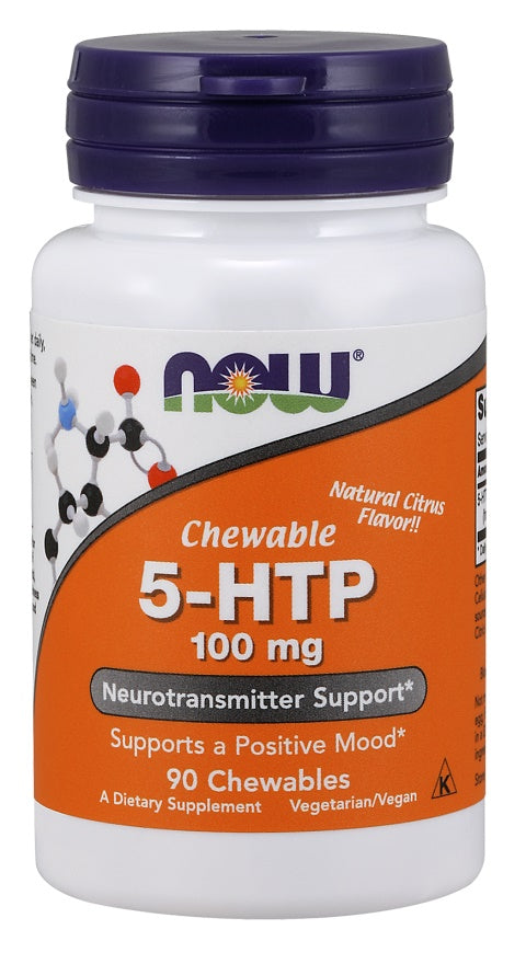 NOW Foods 5-HTP, 100mg (Chewable) - 90 chewables | High-Quality Health and Wellbeing | MySupplementShop.co.uk