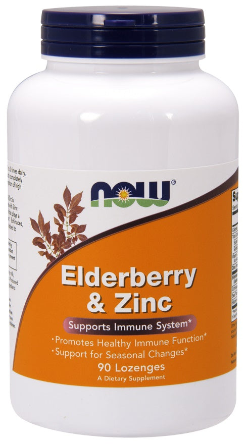NOW Foods Elderberry & Zinc - 90 lozenges | High-Quality Health and Wellbeing | MySupplementShop.co.uk